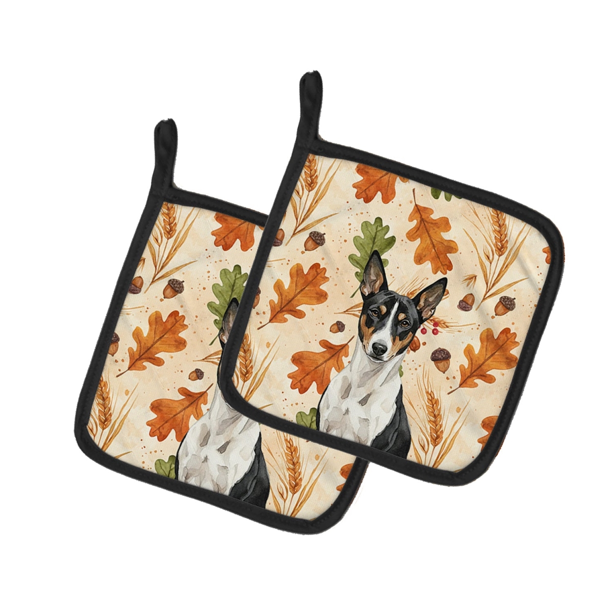 Picture of Carolines Treasures WDK7692PTHD 7.5 x 7.5 in. Black & White Basenji Heirloom Fall Pair of Pot Holders