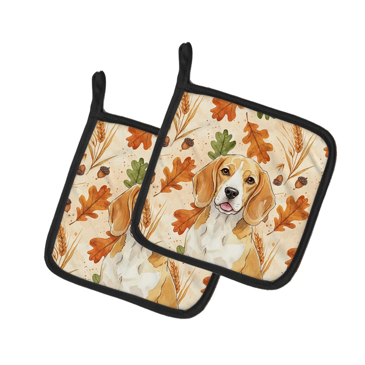 Picture of Carolines Treasures WDK7700PTHD 7.5 x 7.5 in. Lemon & White Beagle Heirloom Fall Pair of Pot Holders