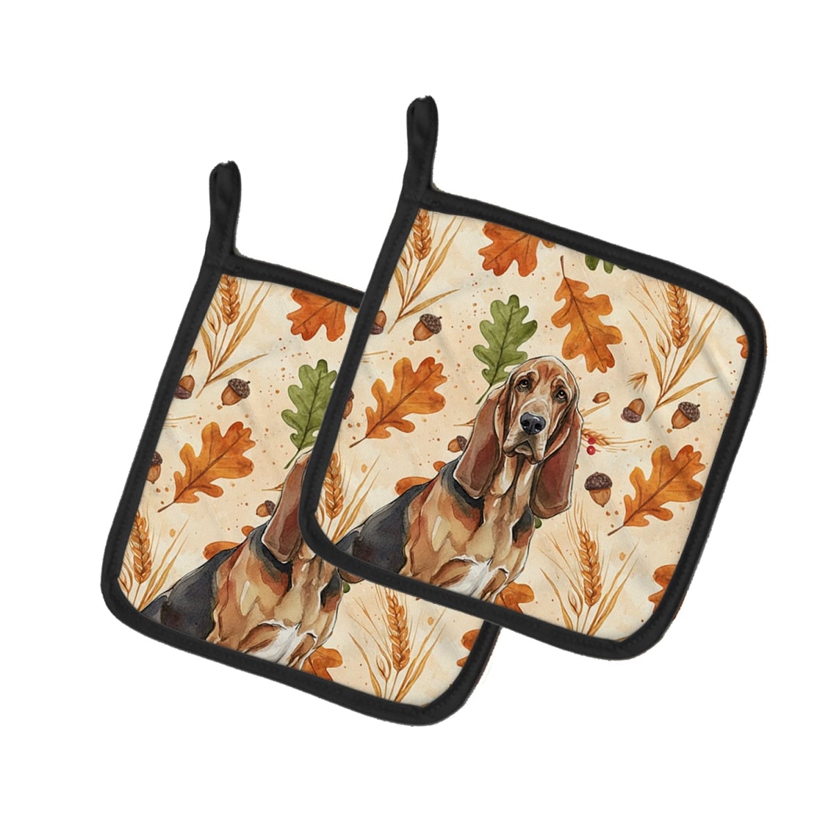 Picture of Carolines Treasures WDK7718PTHD 7.5 x 7.5 in. Liver & Tan Bloodhound Heirloom Fall Pair of Pot Holders