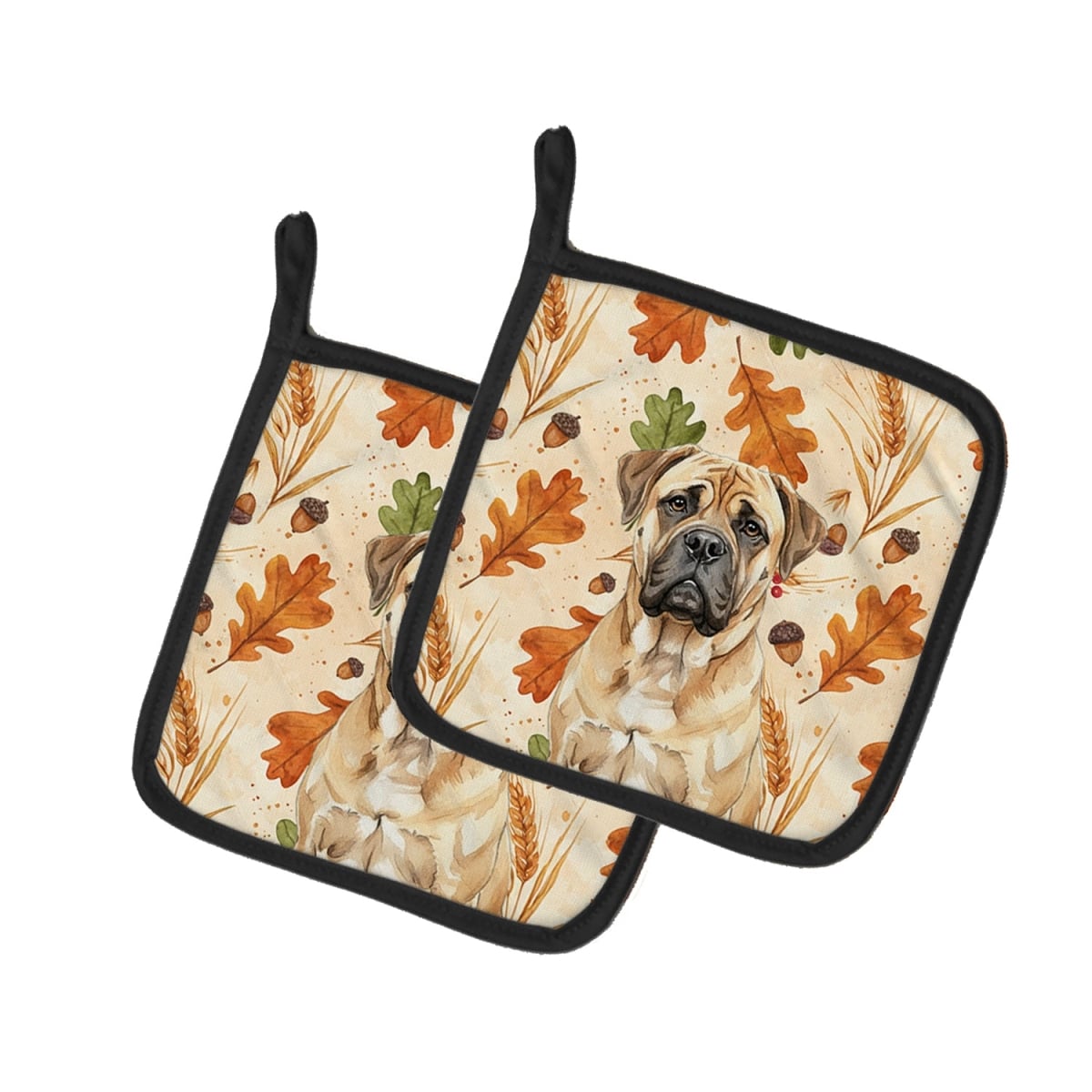 Picture of Carolines Treasures WDK7753PTHD 7.5 x 7.5 in. Bullmastiff Heirloom Fall Pair of Pot Holders