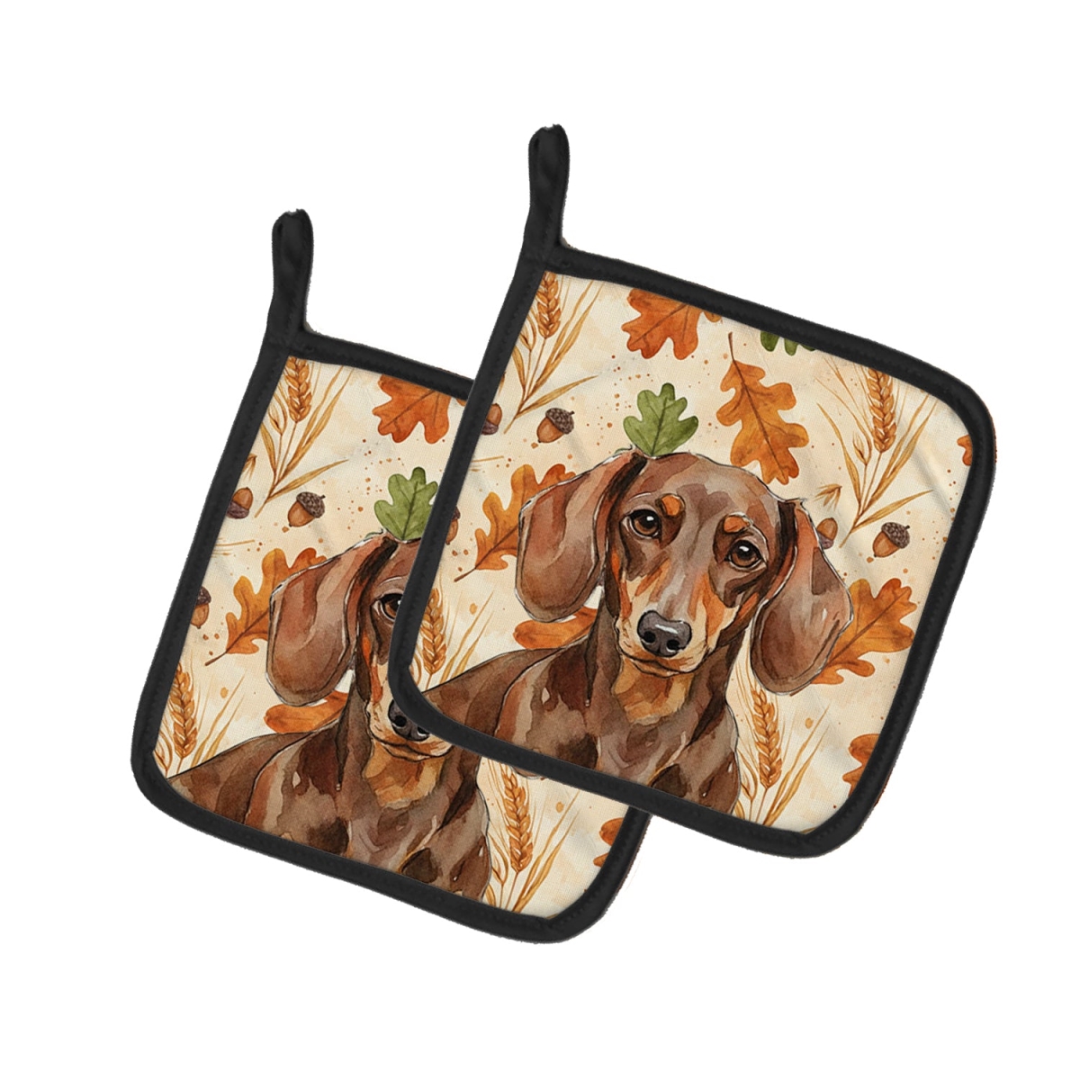 Picture of Carolines Treasures WDK7792PTHD 7.5 x 7.5 in. Chocolate & Tan Dachshund Heirloom Fall Pair of Pot Holders