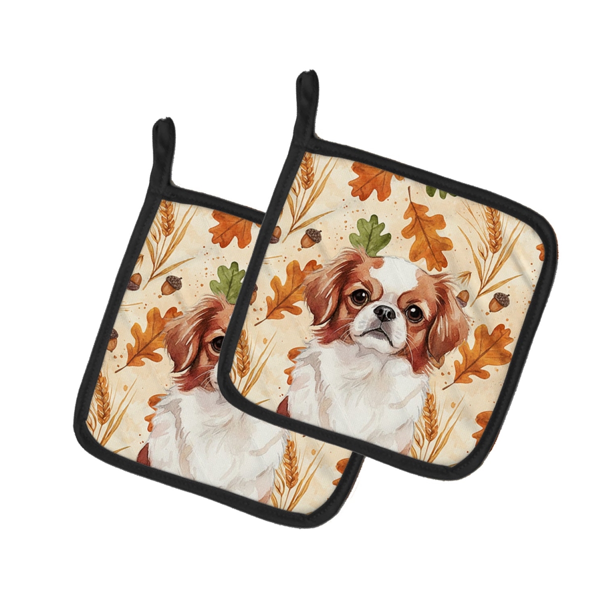 Picture of Carolines Treasures WDK7886PTHD 7.5 x 7.5 in. Red & White Japanese Chin Heirloom Fall Pair of Pot Holders