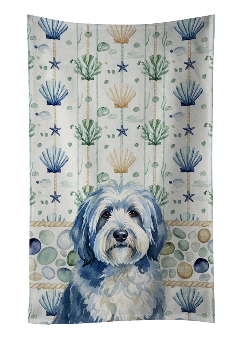 WDK7136KTWL 25 x 15 in. Blue & White Old English Sheepdog Coastal Sea Glass Kitchen Towel
