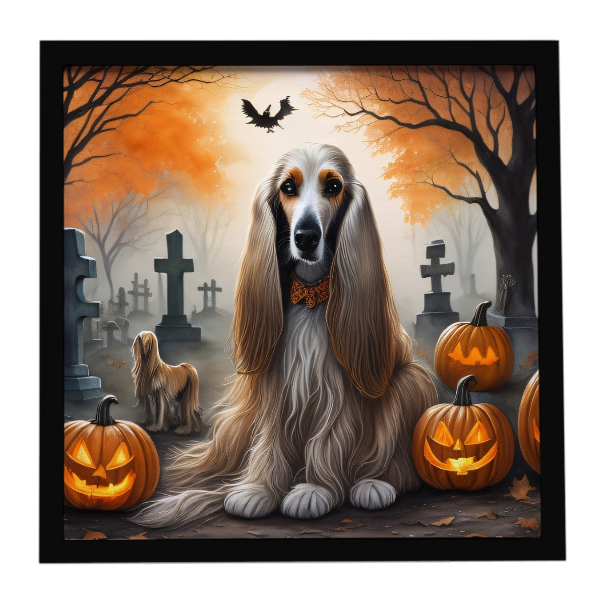 DAC2003MFP88 8 x 8 in. Afghan Hound Spooky Halloween Framed Metal Print