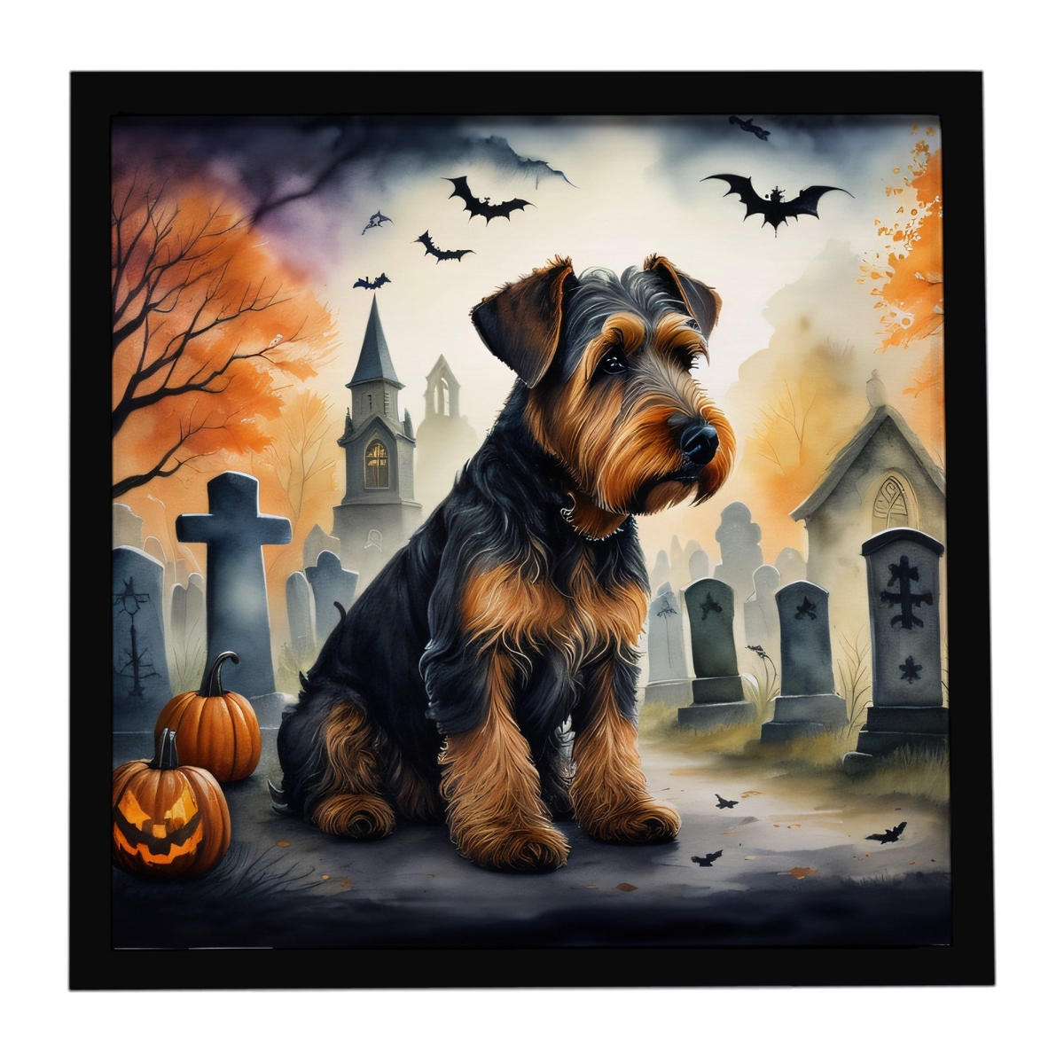 DAC2004MFP88 8 x 8 in. Airedale Terrier Spooky Halloween Framed Metal Print