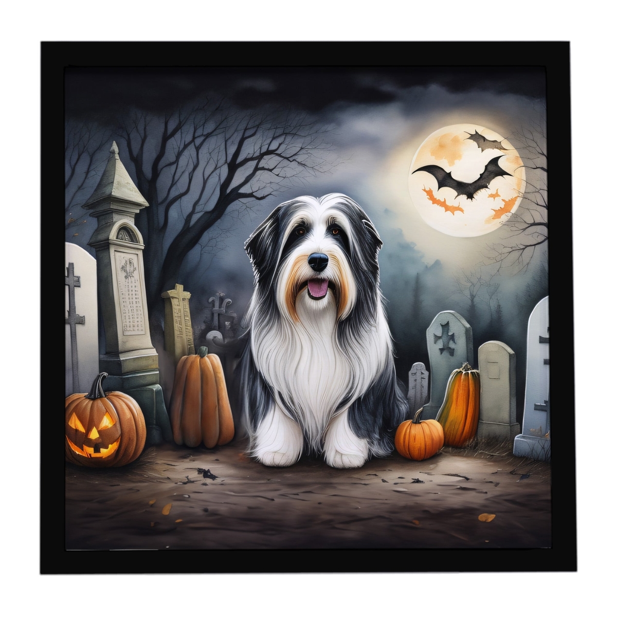DAC2012MFP88 8 x 8 in. Bearded Collie Spooky Halloween Framed Metal Print
