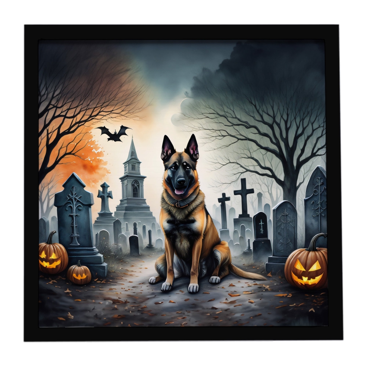 DAC2013MFP88 8 x 8 in. Belgian Malinois Spooky Halloween Framed Metal Print