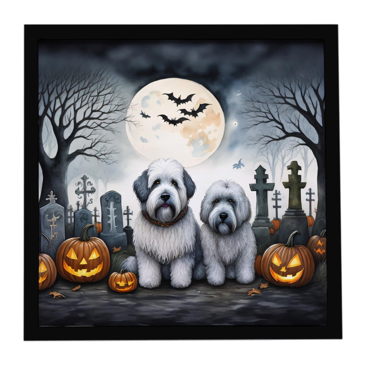DAC2071MFP88 8 x 8 in. Old English Sheepdog Spooky Halloween Framed Metal Print