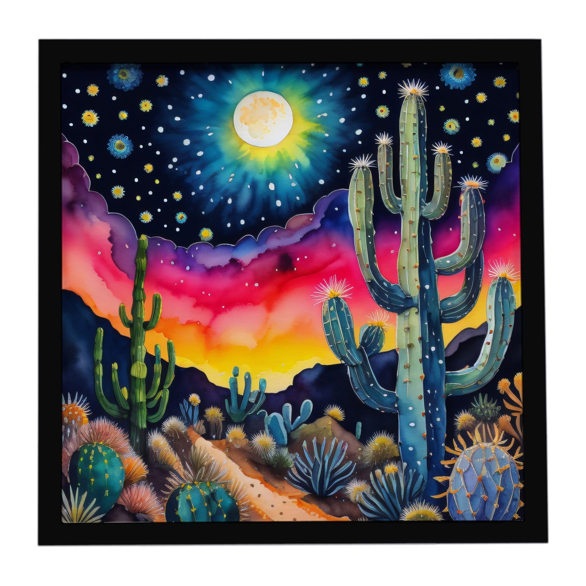 DAC1986MFP88 8 x 8 in. Colorful Queen of the Night Cactus Framed Metal Print