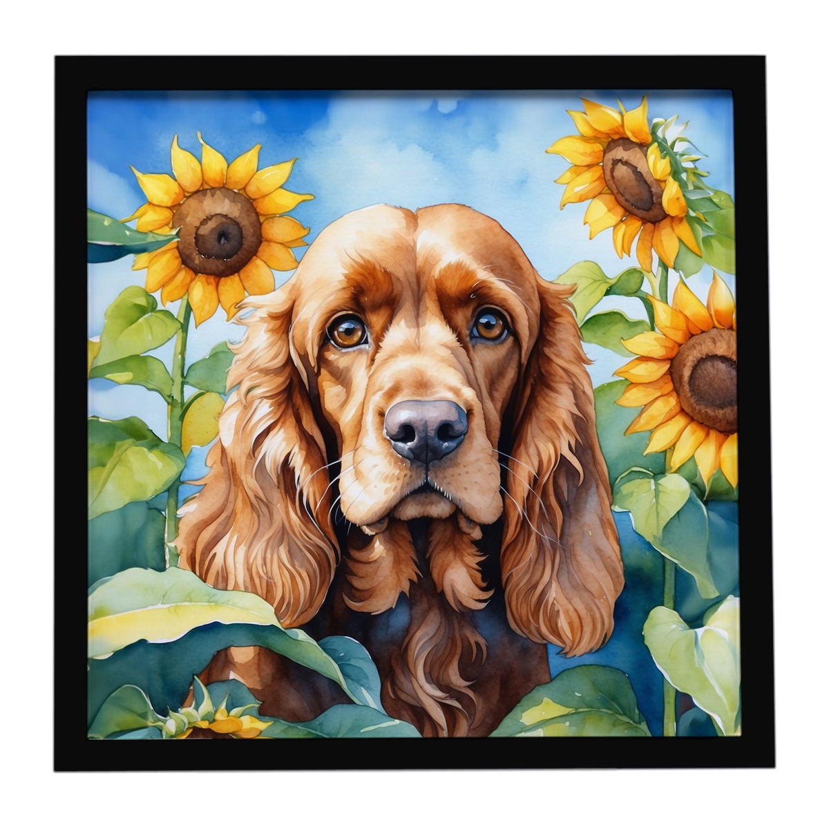 DAC6059MFP88 8 x 8 in. Cocker Spaniel in Sunflowers Framed Metal Print