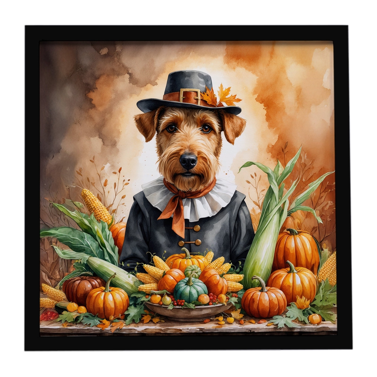 DAC8296MFP88 8 x 8 in. Airedale Terrier Thanksgiving Framed Metal Print