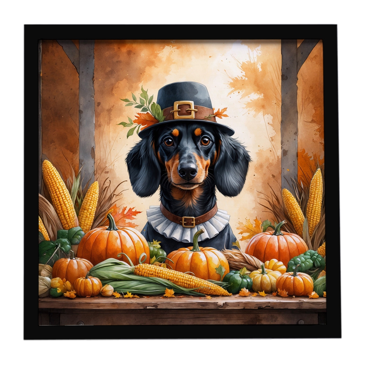 DAC8311MFP88 8 x 8 in. Dachshund Thanksgiving Framed Metal Print