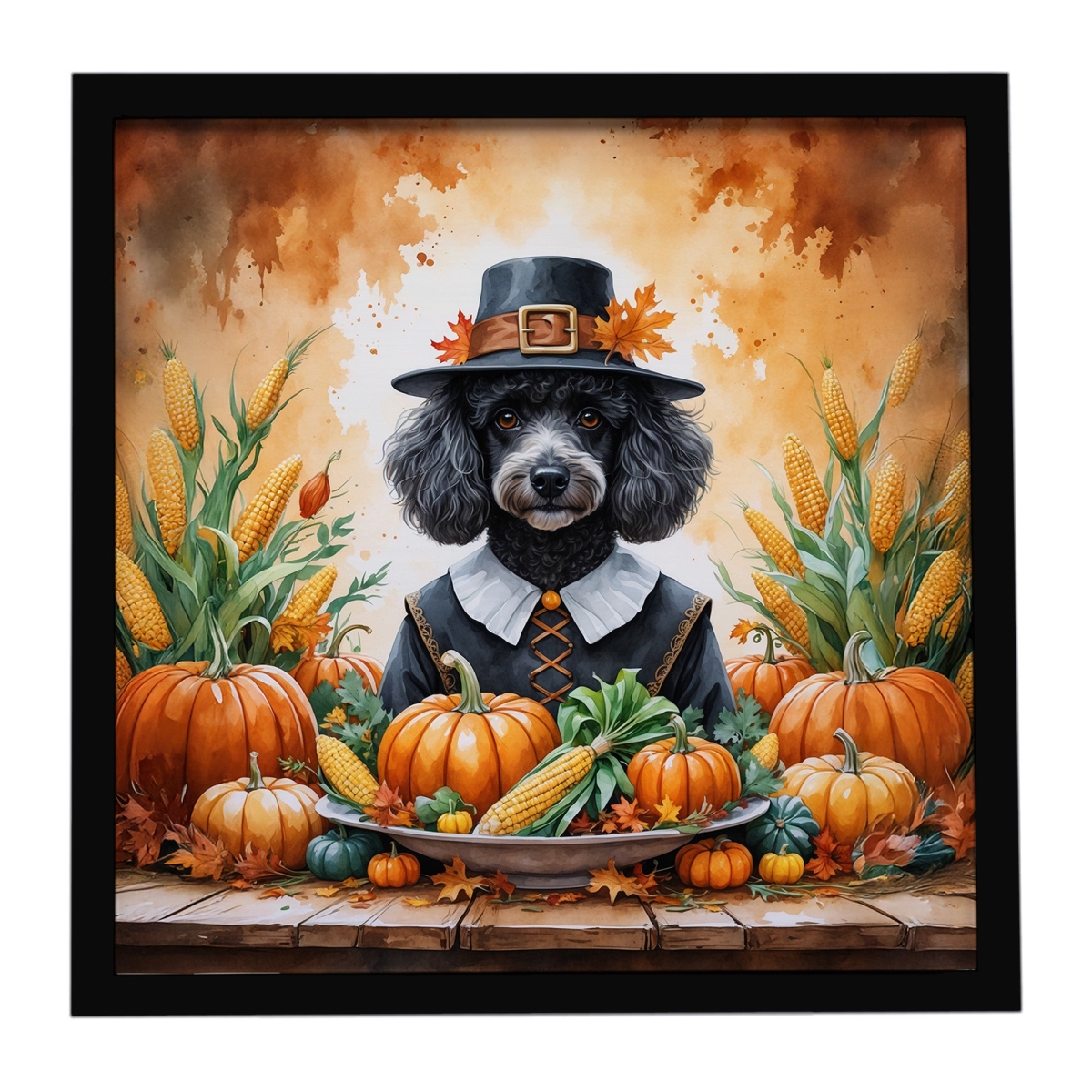 DAC8326MFP88 8 x 8 in. Black Poodle Thanksgiving Framed Metal Print