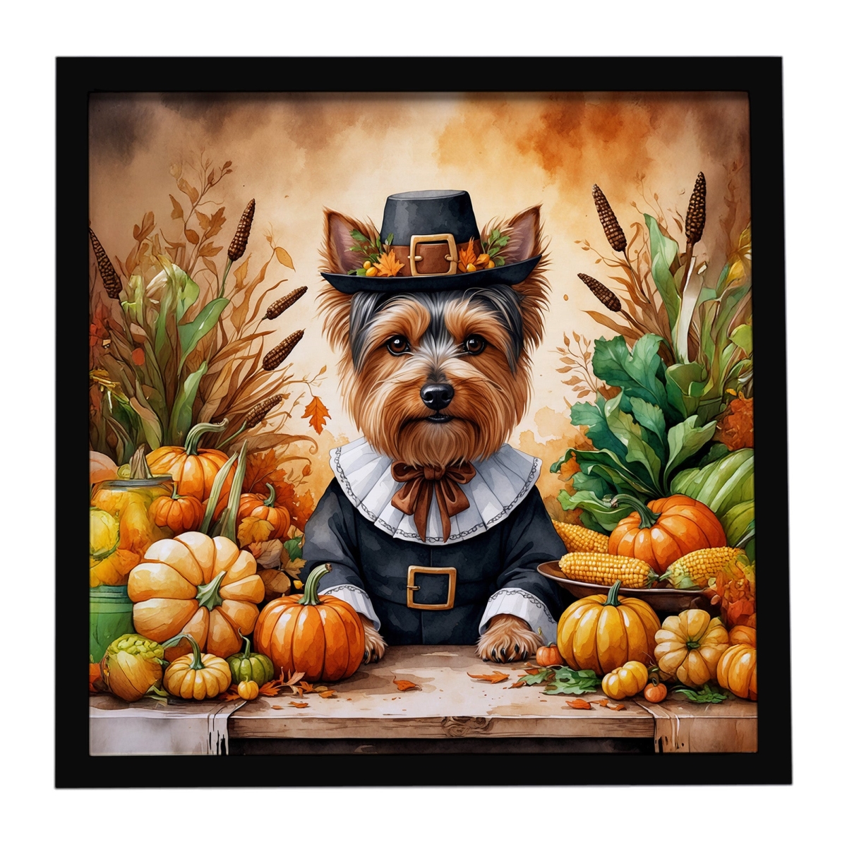 DAC8337MFP88 8 x 8 in. Yorkshire Terrier Thanksgiving Framed Metal Print