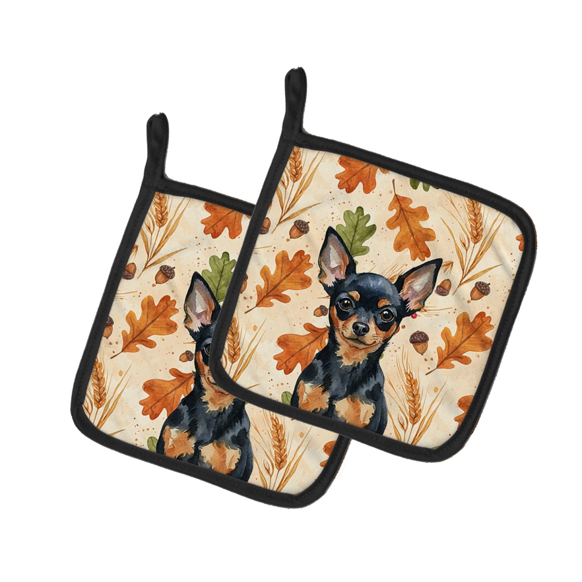 Picture of Carolines Treasures WDK7991PTHD 7.5 x 7.5 in. Black & Tan Russian Toy Heirloom Fall Pair of Pot Holders