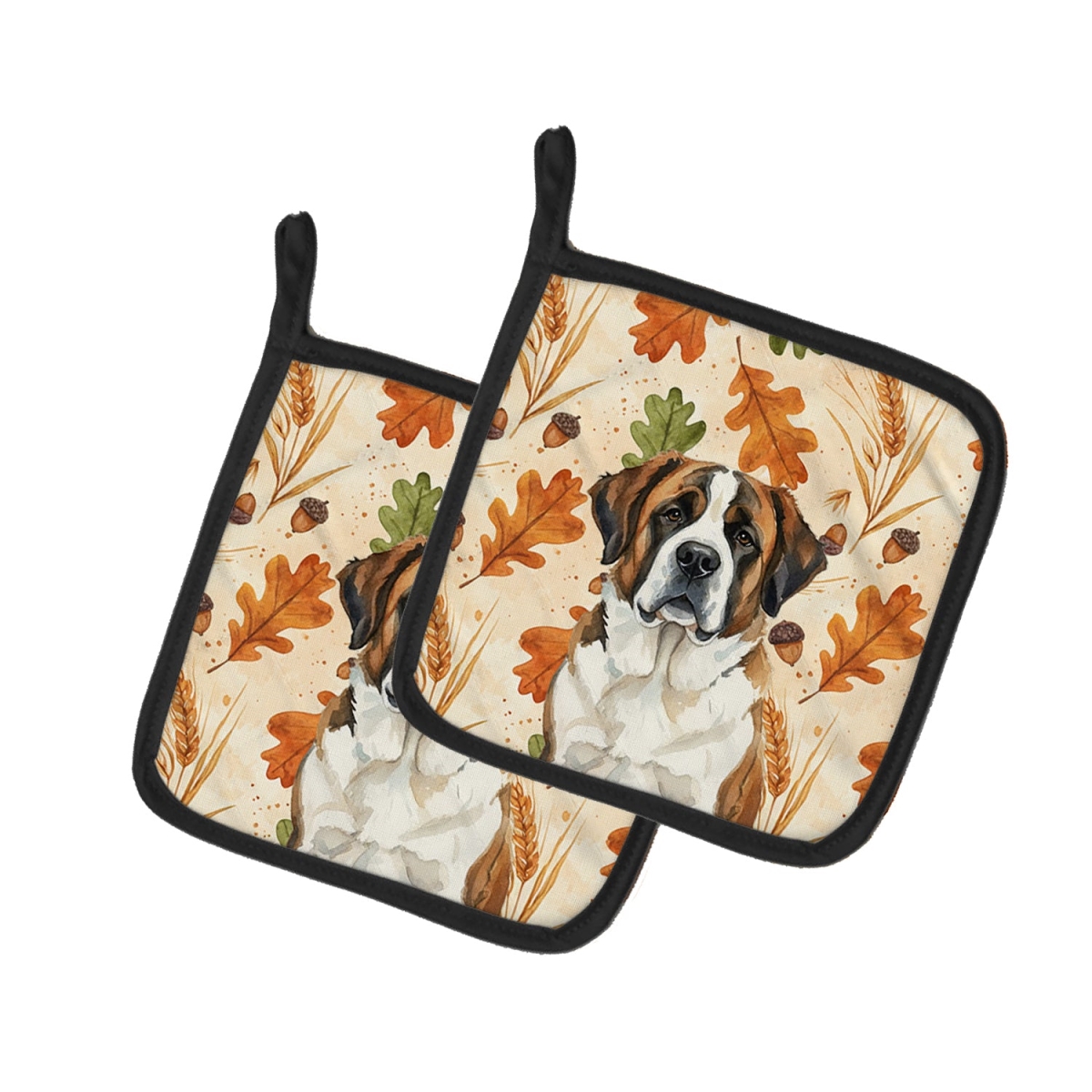 Picture of Carolines Treasures WDK7992PTHD 7.5 x 7.5 in. Brindle & White Saint Bernard Heirloom Fall Pair of Pot Holders