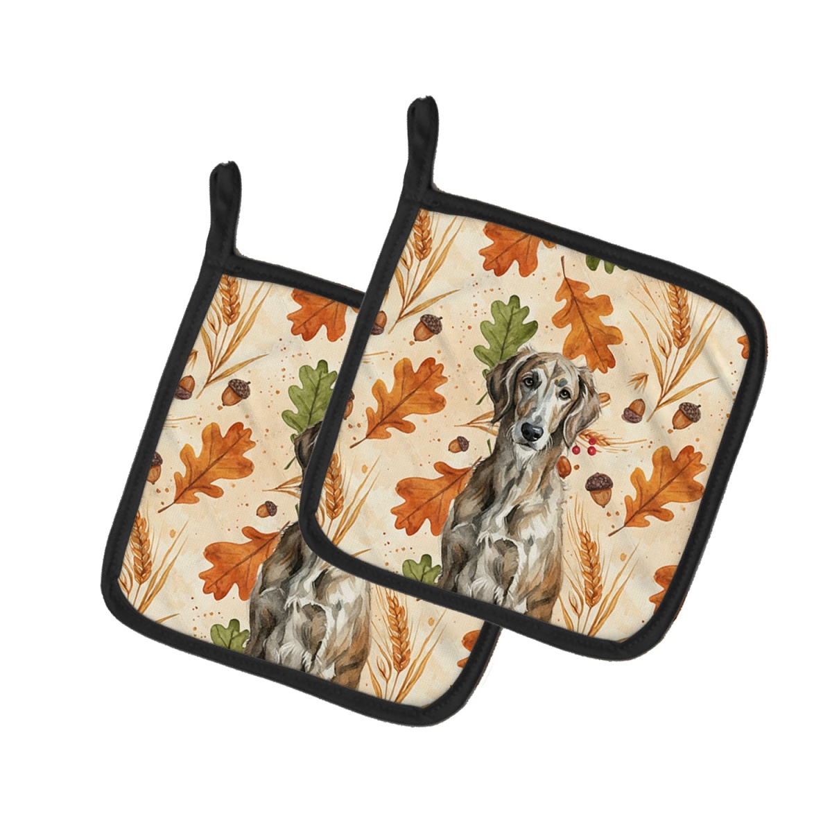 Picture of Carolines Treasures WDK8003PTHD 7.5 x 7.5 in. Brindle Scottish Deerhound Heirloom Fall Pair of Pot Holders