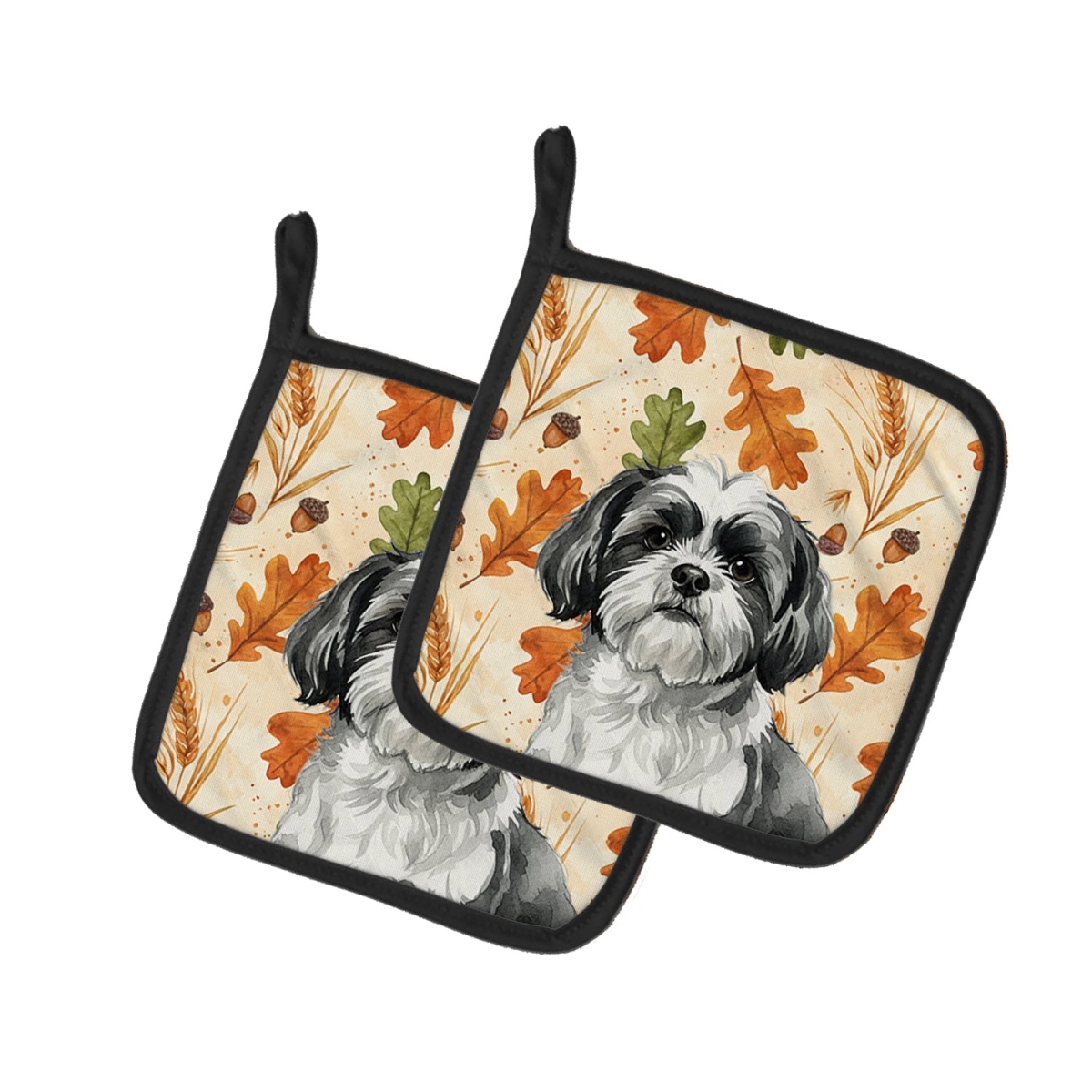 Picture of Carolines Treasures WDK8016PTHD 7.5 x 7.5 in. Black & White Shih Tzu Heirloom Fall Pair of Pot Holders