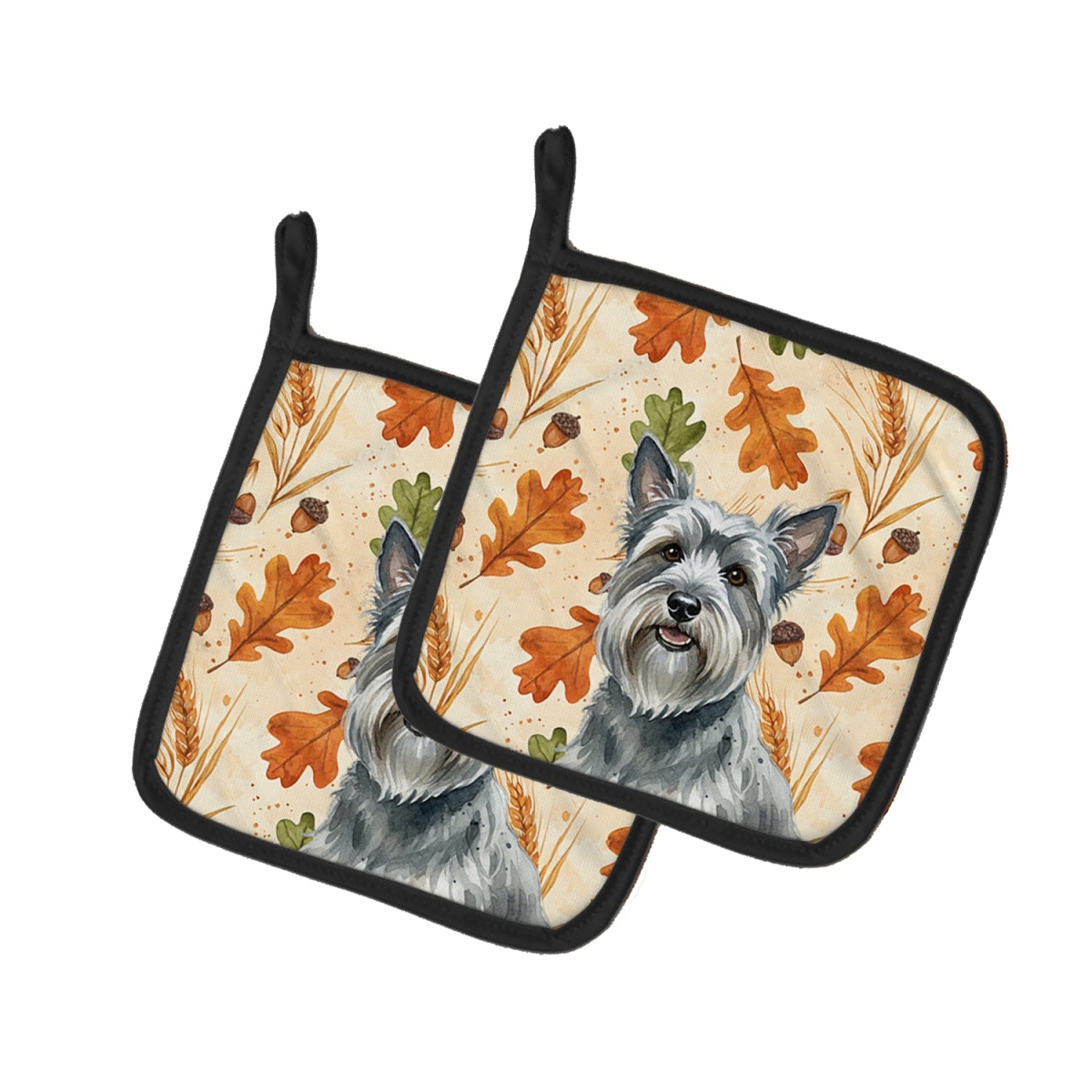 Picture of Carolines Treasures WDK8024PTHD 7.5 x 7.5 in. Gray Skye Terrier Heirloom Fall Pair of Pot Holders