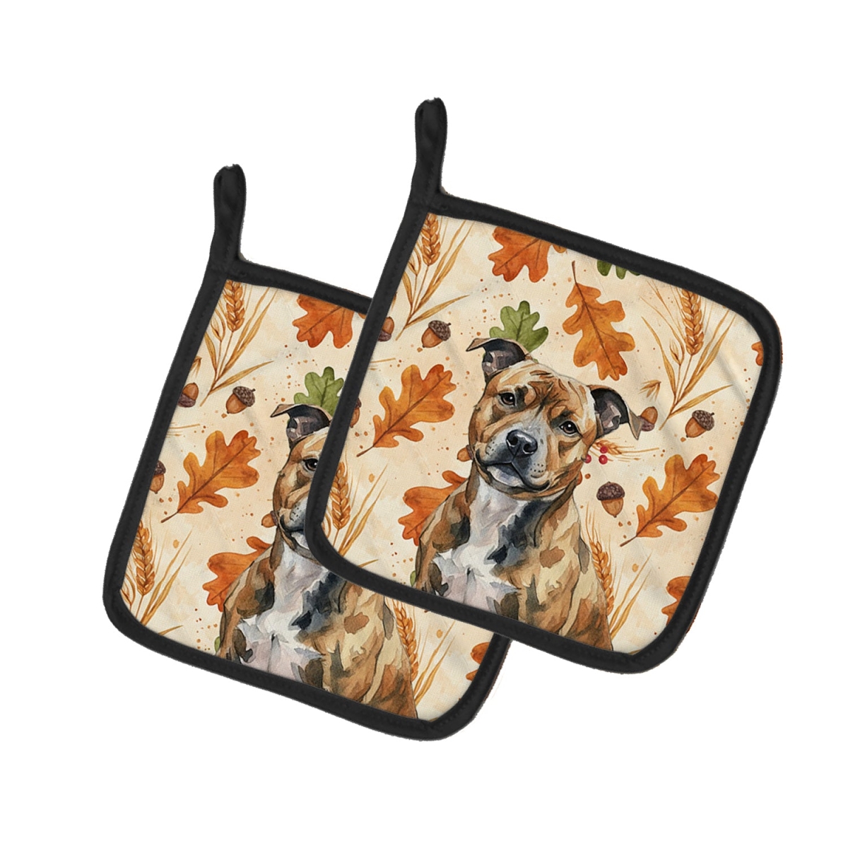 Picture of Carolines Treasures WDK8029PTHD 7.5 x 7.5 in. Brindle Staffordshire Bull Terrier Heirloom Fall Pair of Pot Holders
