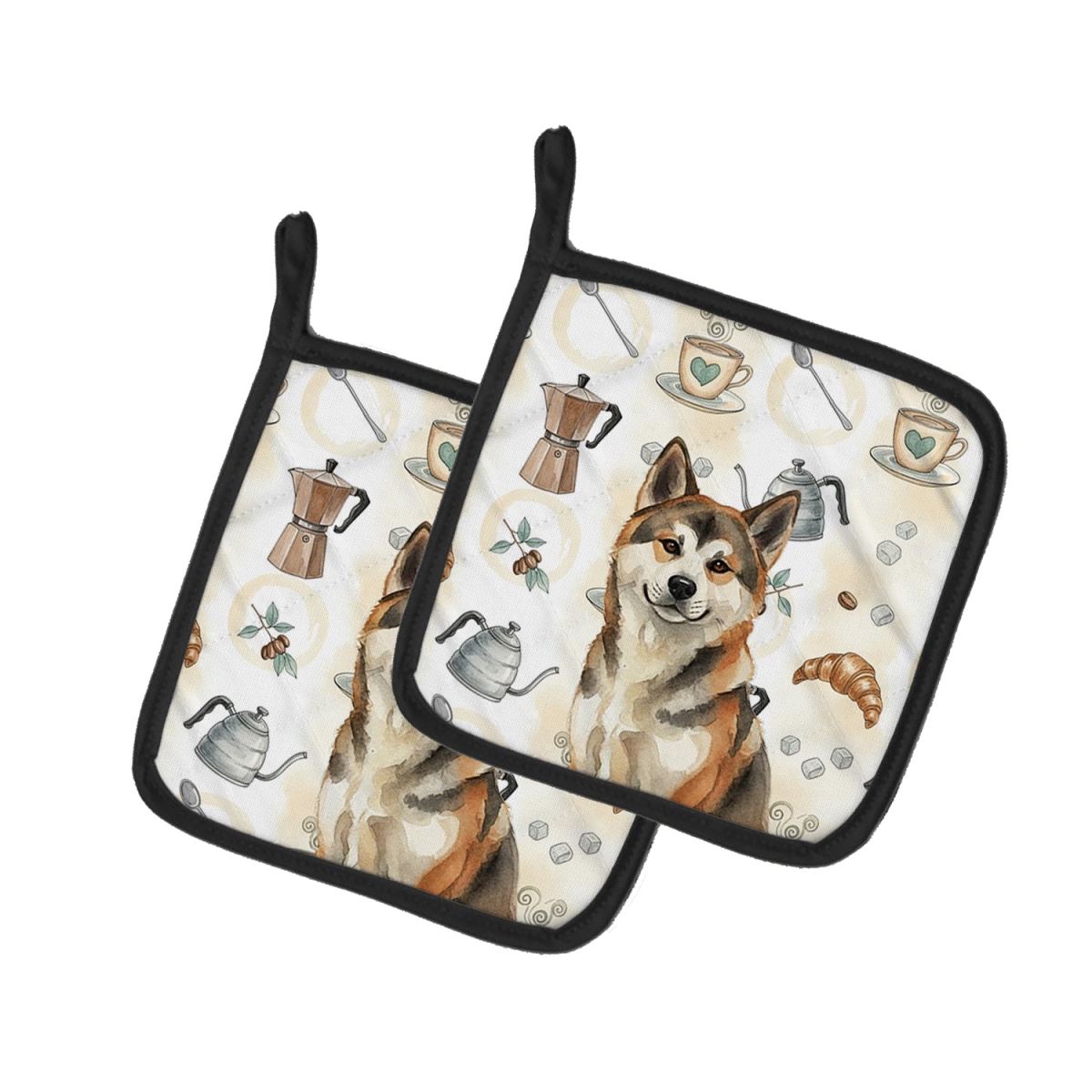 Picture of Carolines Treasures WDK7271PTHD 7.5 x 7.5 in. Sesame Akita Coffee Bar Pair of Pot Holders