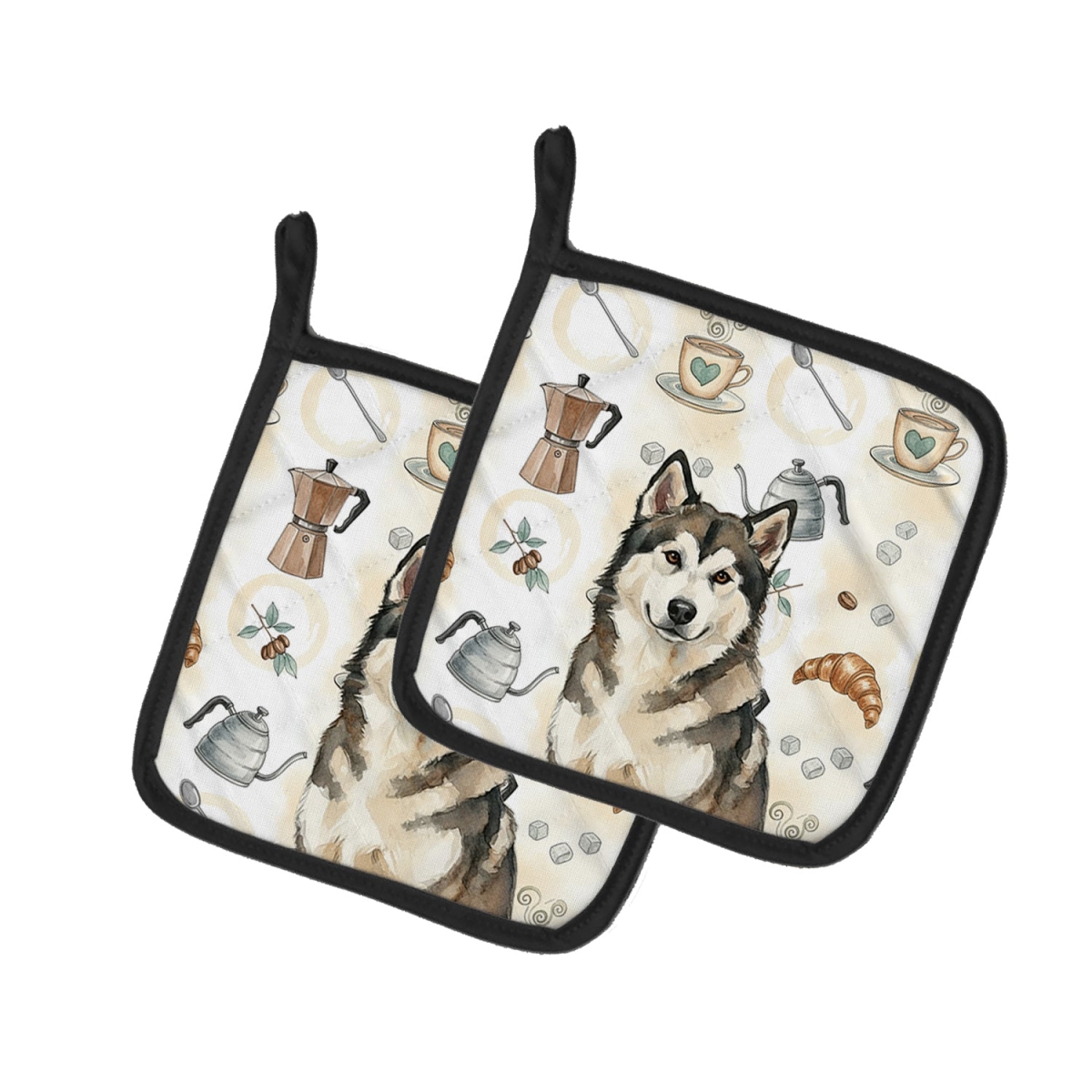 Picture of Carolines Treasures WDK7276PTHD 7.5 x 7.5 in. Sable & White Alaskan Malamute Coffee Bar Pair of Pot Holders
