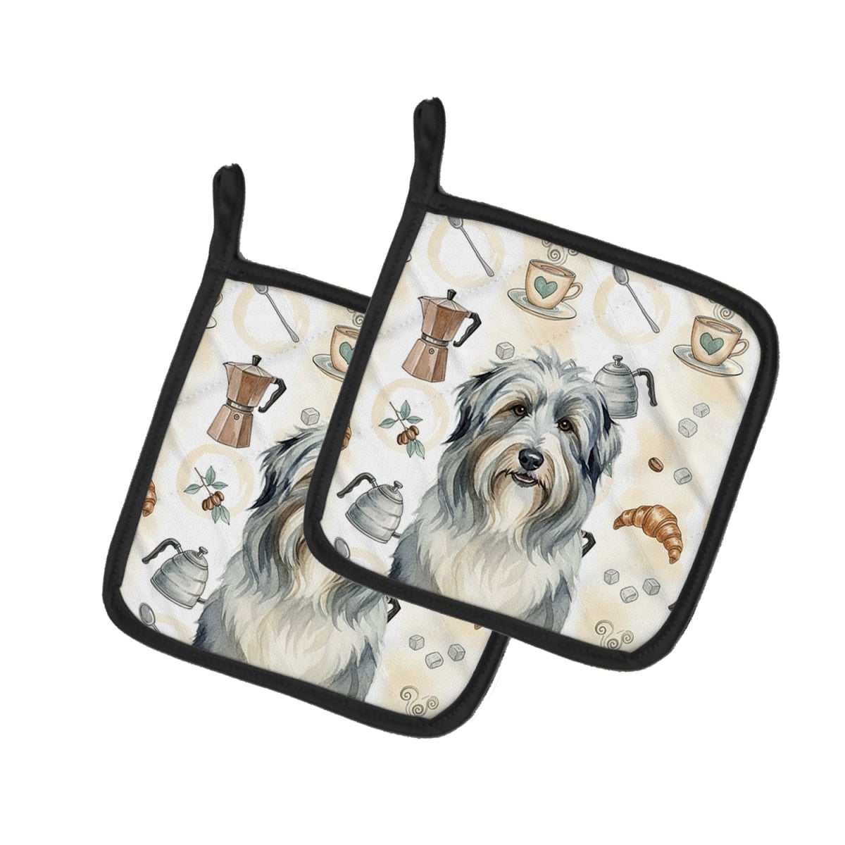 Picture of Carolines Treasures WDK7303PTHD 7.5 x 7.5 in. Bearded Collie Coffee Bar Pair of Pot Holders