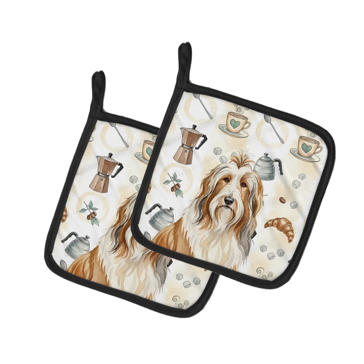 Picture of Carolines Treasures WDK7304PTHD 7.5 x 7.5 in. Fawn Bearded Collie Coffee Bar Pair of Pot Holders