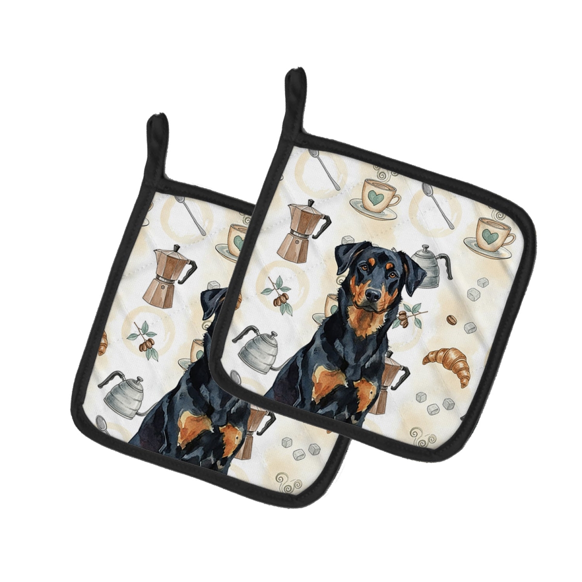 Picture of Carolines Treasures WDK7306PTHD 7.5 x 7.5 in. Beauceron Coffee Bar Pair of Pot Holders