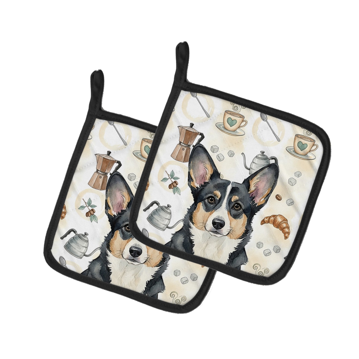 Picture of Carolines Treasures WDK7358PTHD 7.5 x 7.5 in. Black & White Cardigan Welsh Corgi Coffee Bar Pair of Pot Holders