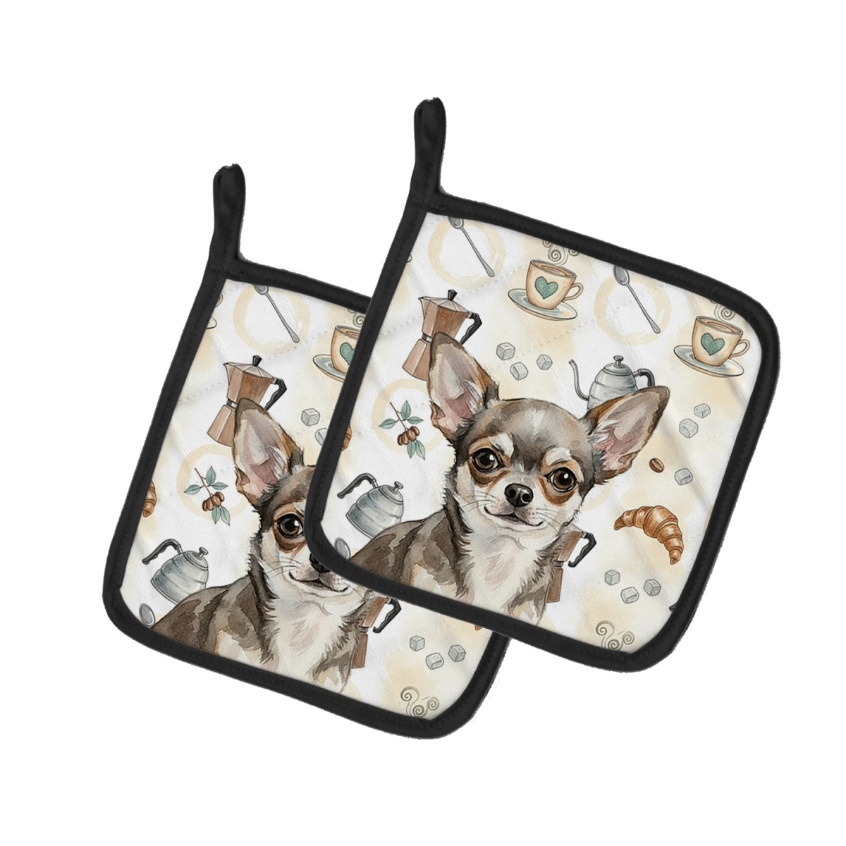 Picture of Carolines Treasures WDK7368PTHD 7.5 x 7.5 in. Chihuahua Coffee Bar Pair of Pot Holders