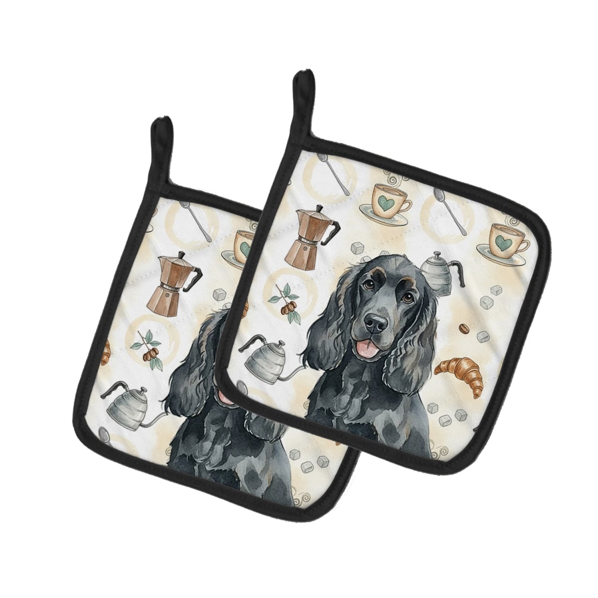 Picture of Carolines Treasures WDK7381PTHD 7.5 x 7.5 in. Black Cocker Spaniel Coffee Bar Pair of Pot Holders