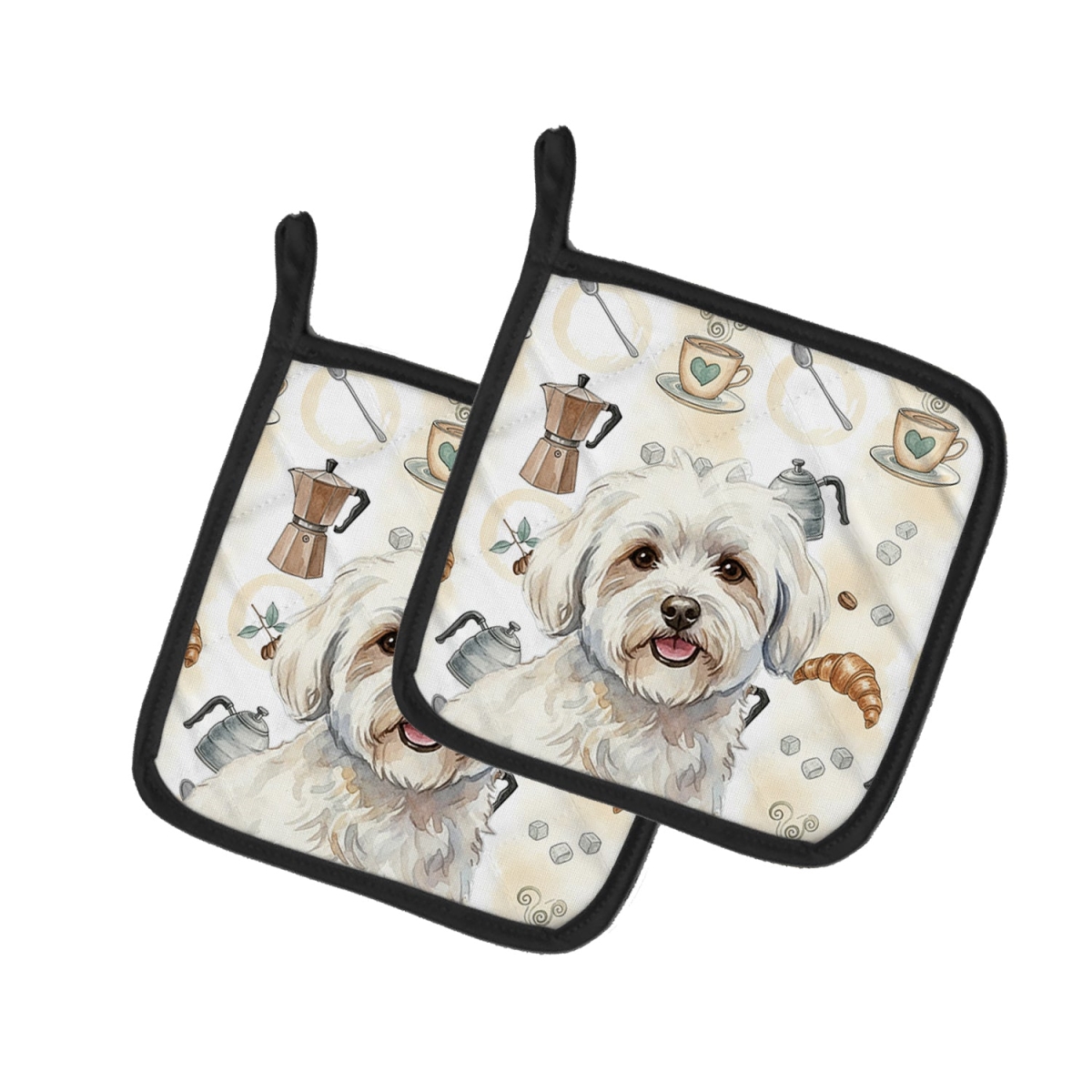 Picture of Carolines Treasures WDK7389PTHD 7.5 x 7.5 in. Coton de Tulear Coffee Bar Pair of Pot Holders