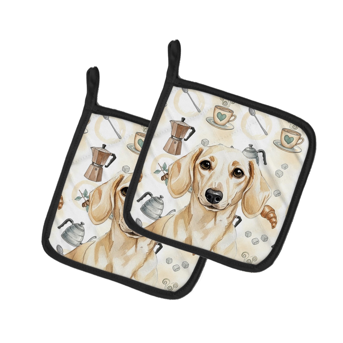 Picture of Carolines Treasures WDK7393PTHD 7.5 x 7.5 in. Cream Dachshund Coffee Bar Pair of Pot Holders