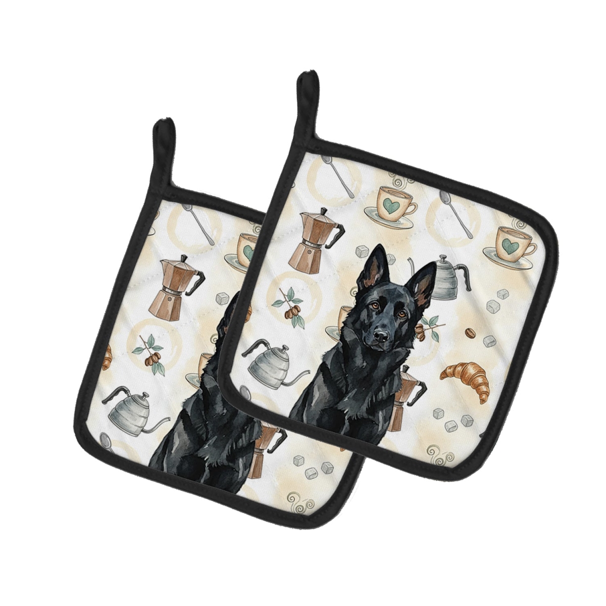 Picture of Carolines Treasures WDK7445PTHD 7.5 x 7.5 in. Black German Shepherd Coffee Bar Pair of Pot Holders