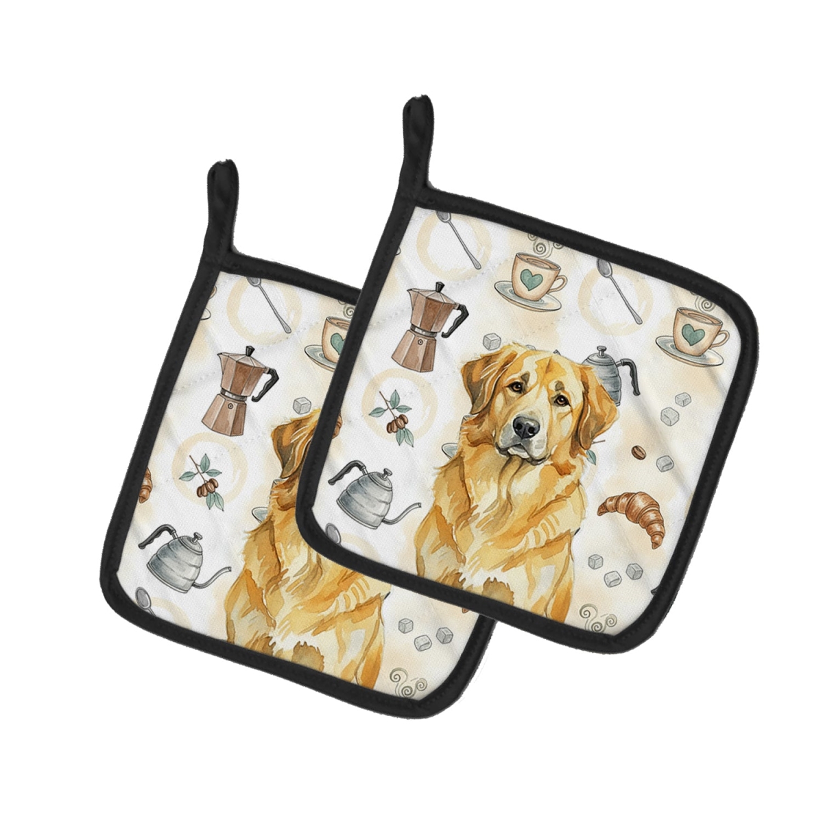 Picture of Carolines Treasures WDK7498PTHD 7.5 x 7.5 in. Lion Yellow Leonberger Coffee Bar Pair of Pot Holders