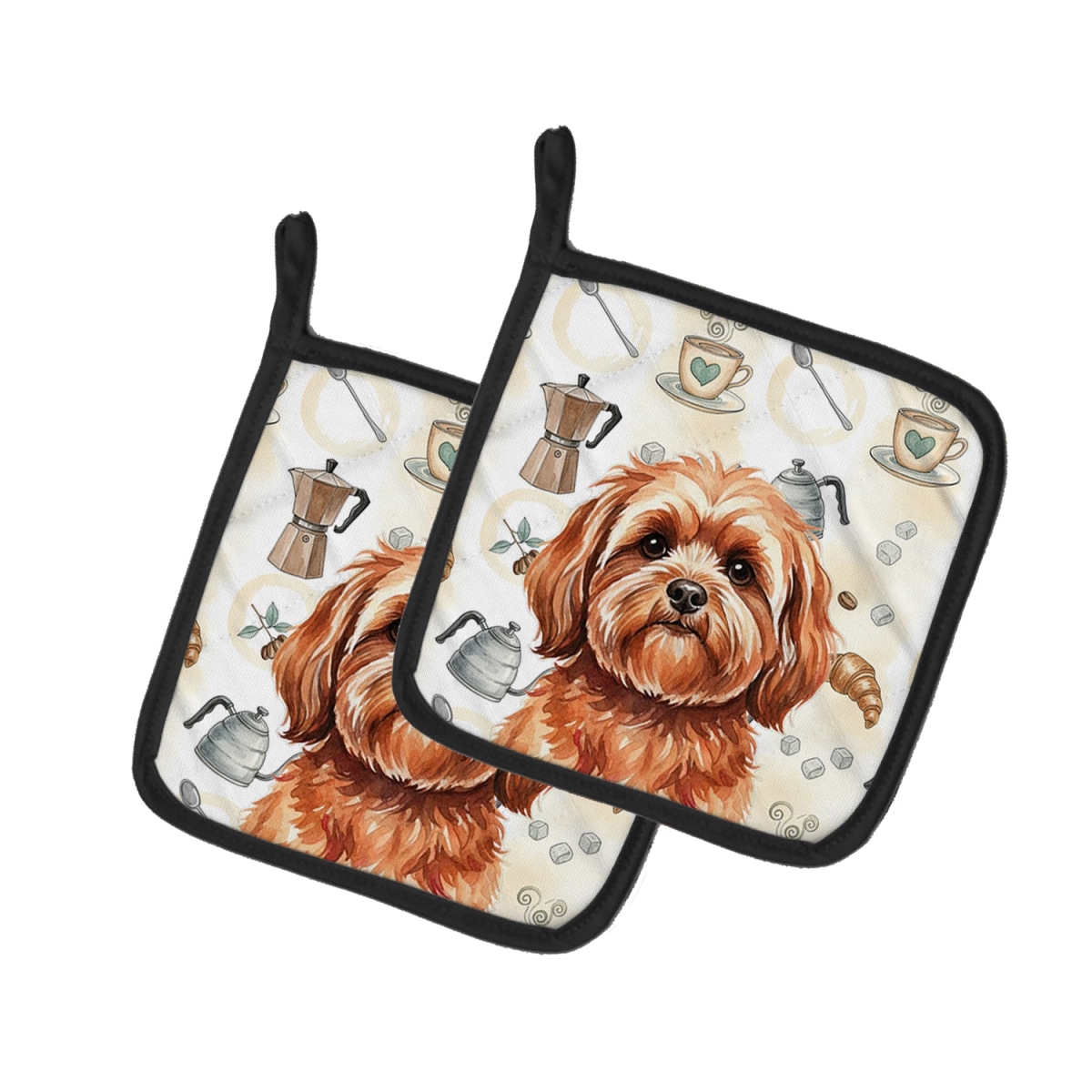 Picture of Carolines Treasures WDK7504PTHD 7.5 x 7.5 in. Red Lhasa Apso Coffee Bar Pair of Pot Holders