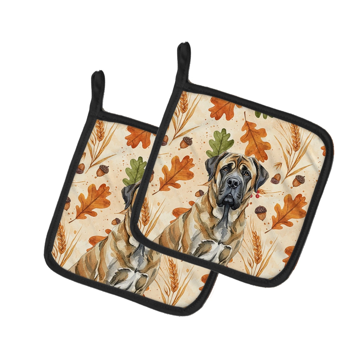 Picture of Carolines Treasures WDK7825PTHD 7.5 x 7.5 in. Brindle English Mastiff Heirloom Fall Pair of Pot Holders