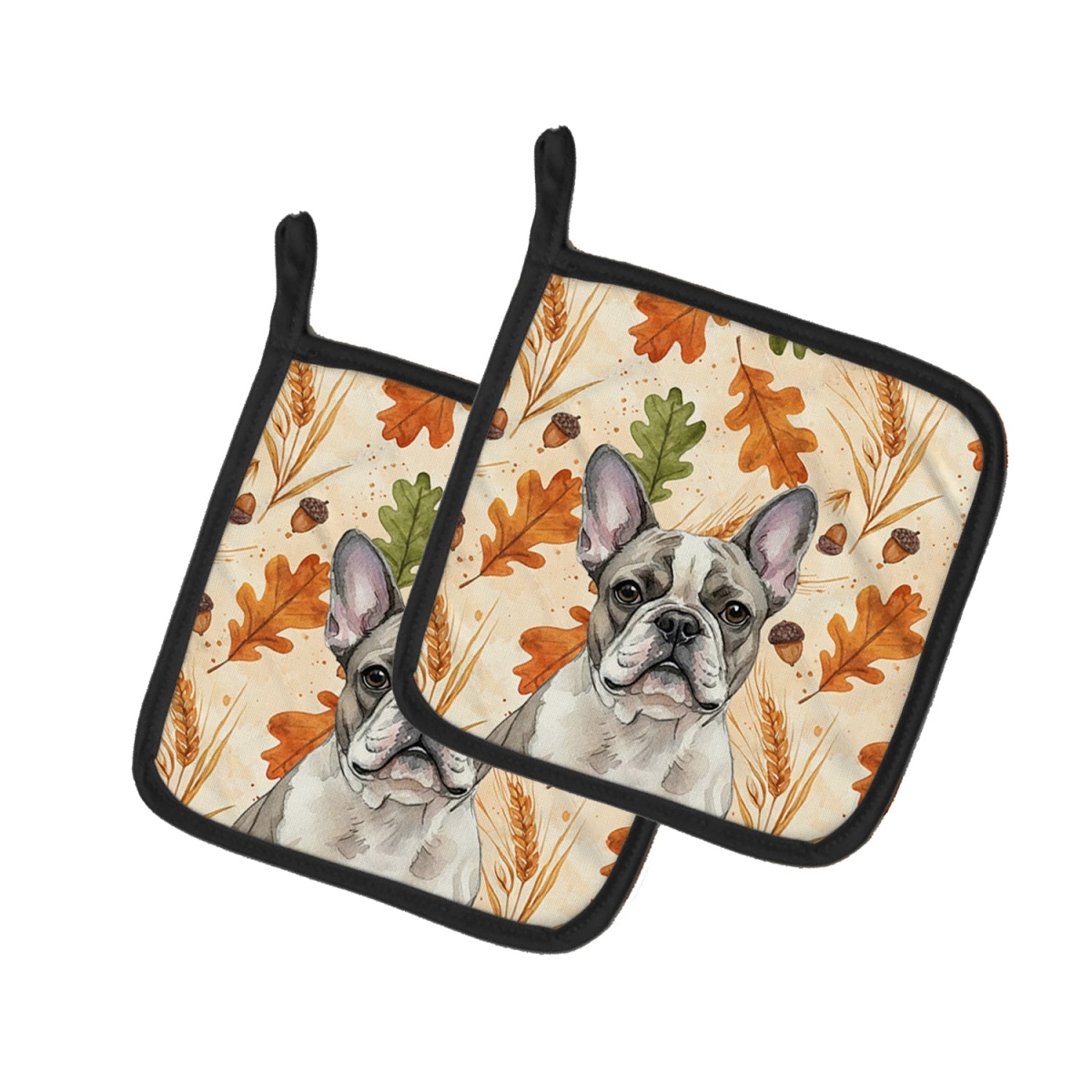 Picture of Carolines Treasures WDK7841PTHD 7.5 x 7.5 in. Pied French Bulldog Heirloom Fall Pair of Pot Holders