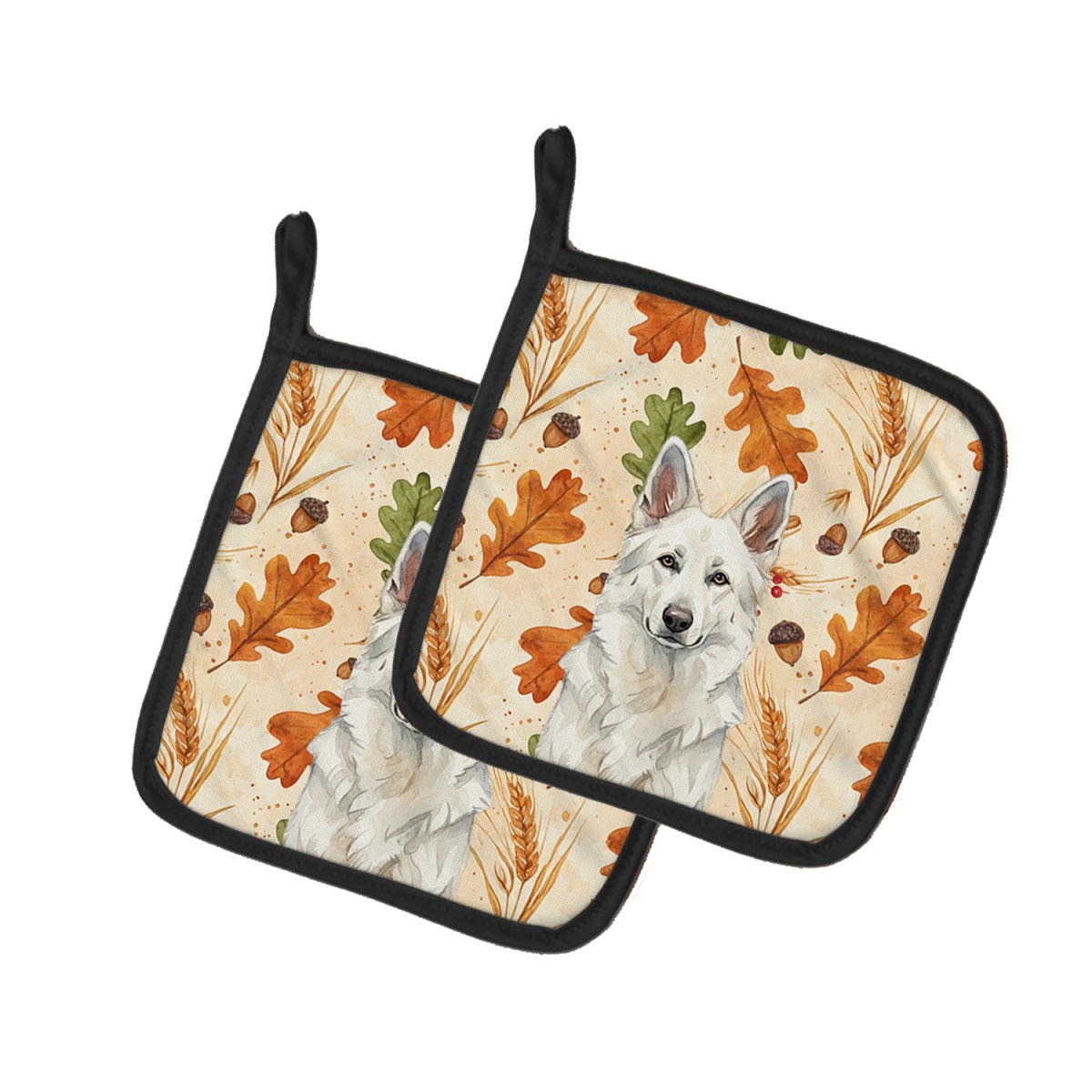 Picture of Carolines Treasures WDK7847PTHD 7.5 x 7.5 in. White German Shepherd Heirloom Fall Pair of Pot Holders