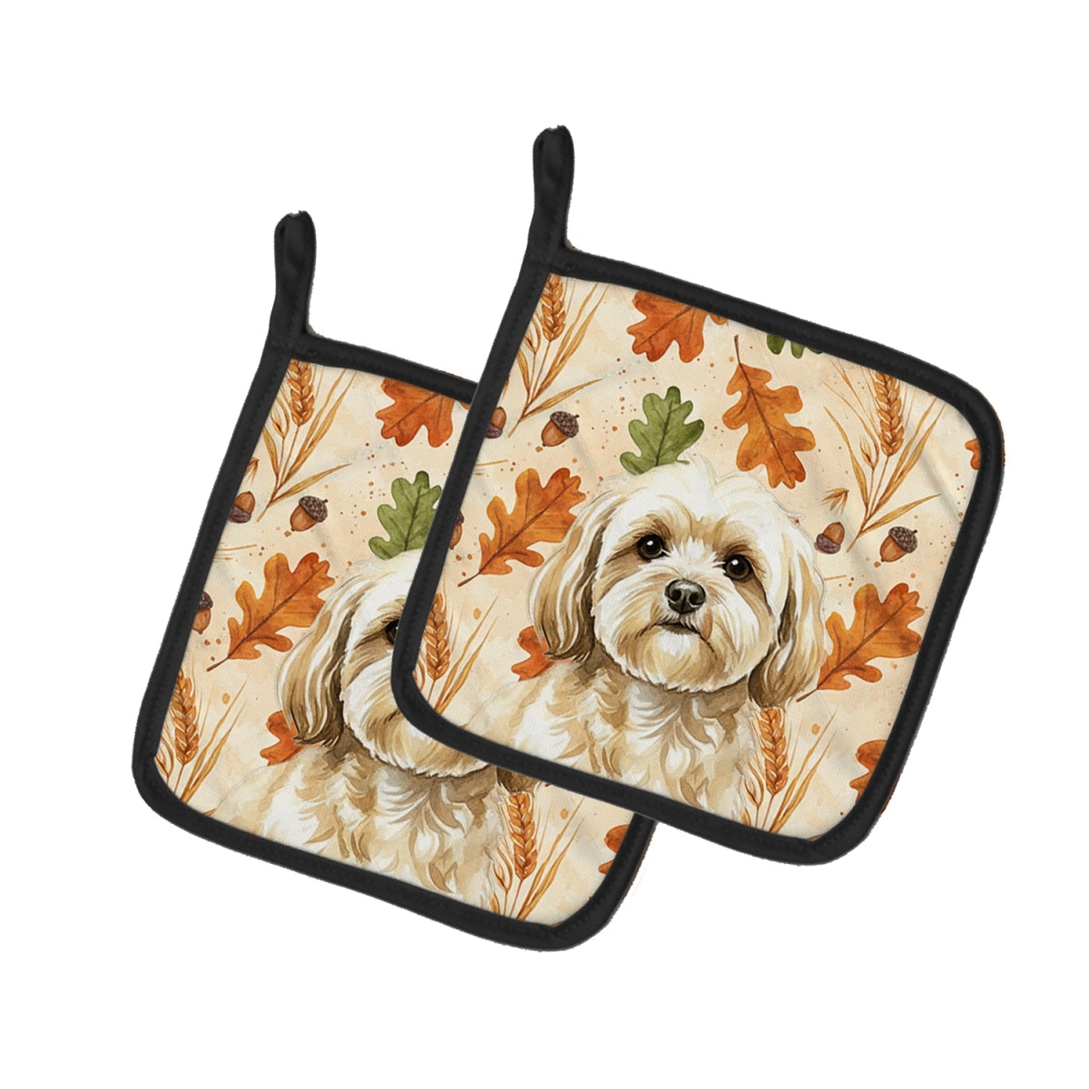 Picture of Carolines Treasures WDK7902PTHD 7.5 x 7.5 in. Cream Lhasa Apso Heirloom Fall Pair of Pot Holders