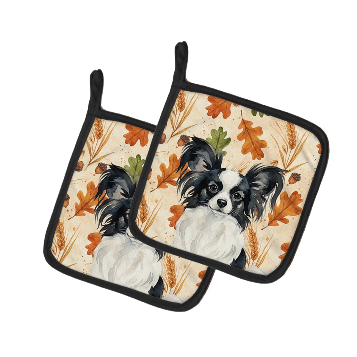 Picture of Carolines Treasures WDK7941PTHD 7.5 x 7.5 in. Black & White Papillon Heirloom Fall Pair of Pot Holders