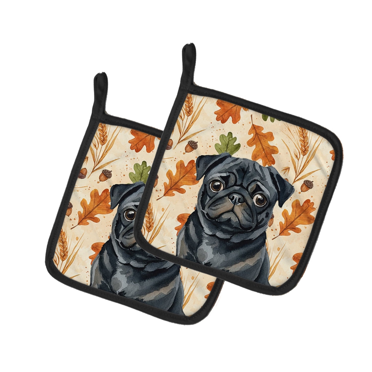 Picture of Carolines Treasures WDK7981PTHD 7.5 x 7.5 in. Black Pug Heirloom Fall Pair of Pot Holders