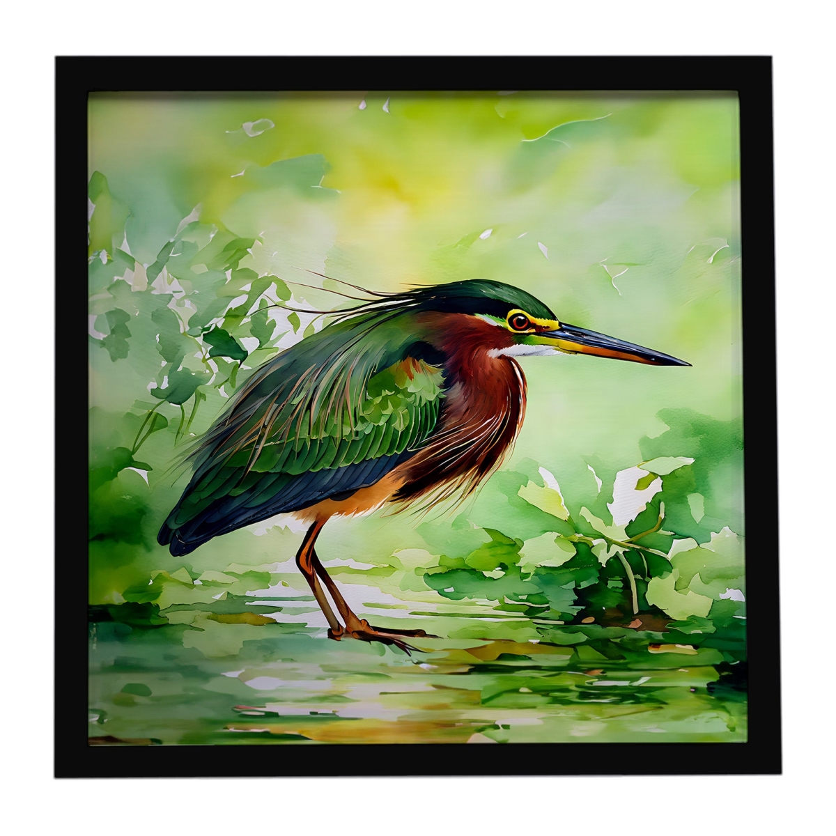 DAC3227MFP88 8 x 8 in. Green Heron Framed Metal Print