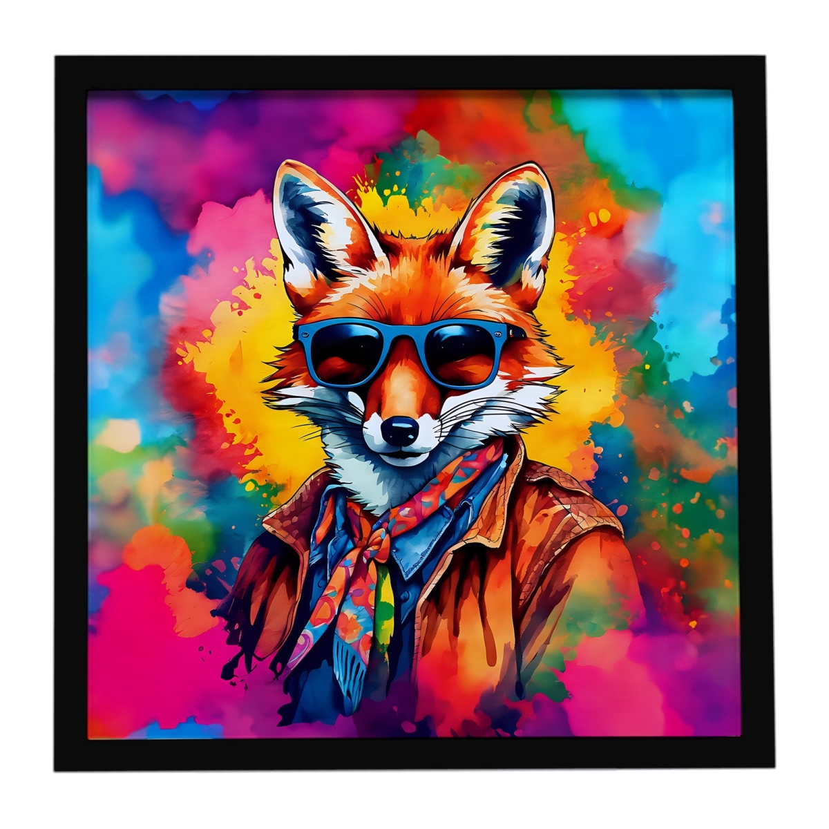 DAC3982MFP88 8 x 8 in. Hippie Animal Fox Framed Metal Print