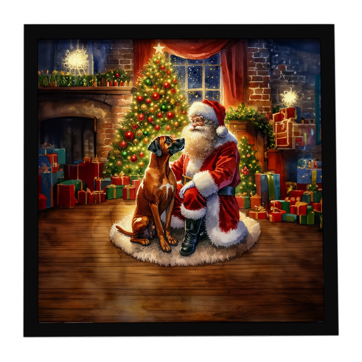 DAC4150MFP88 8 x 8 in. Rhodesian Ridgeback & Santa Claus Framed Metal Print