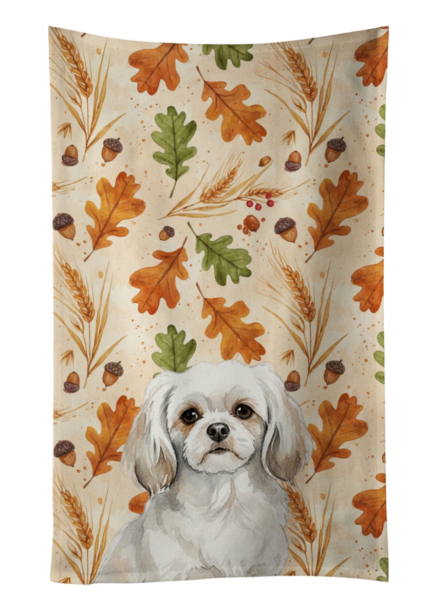 WDK8043KTWL 25 x 15 in. White Tibetan Spaniel Heirloom Fall Kitchen Towel
