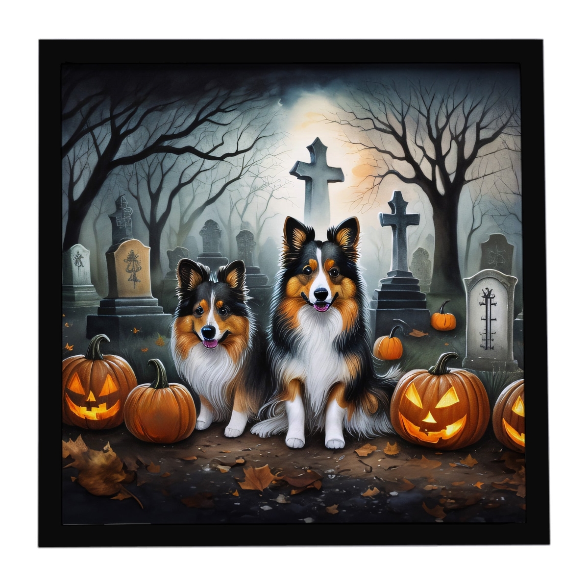 DAC2053MFP88 8 x 8 in. Sheltie Spooky Halloween Framed Metal Print