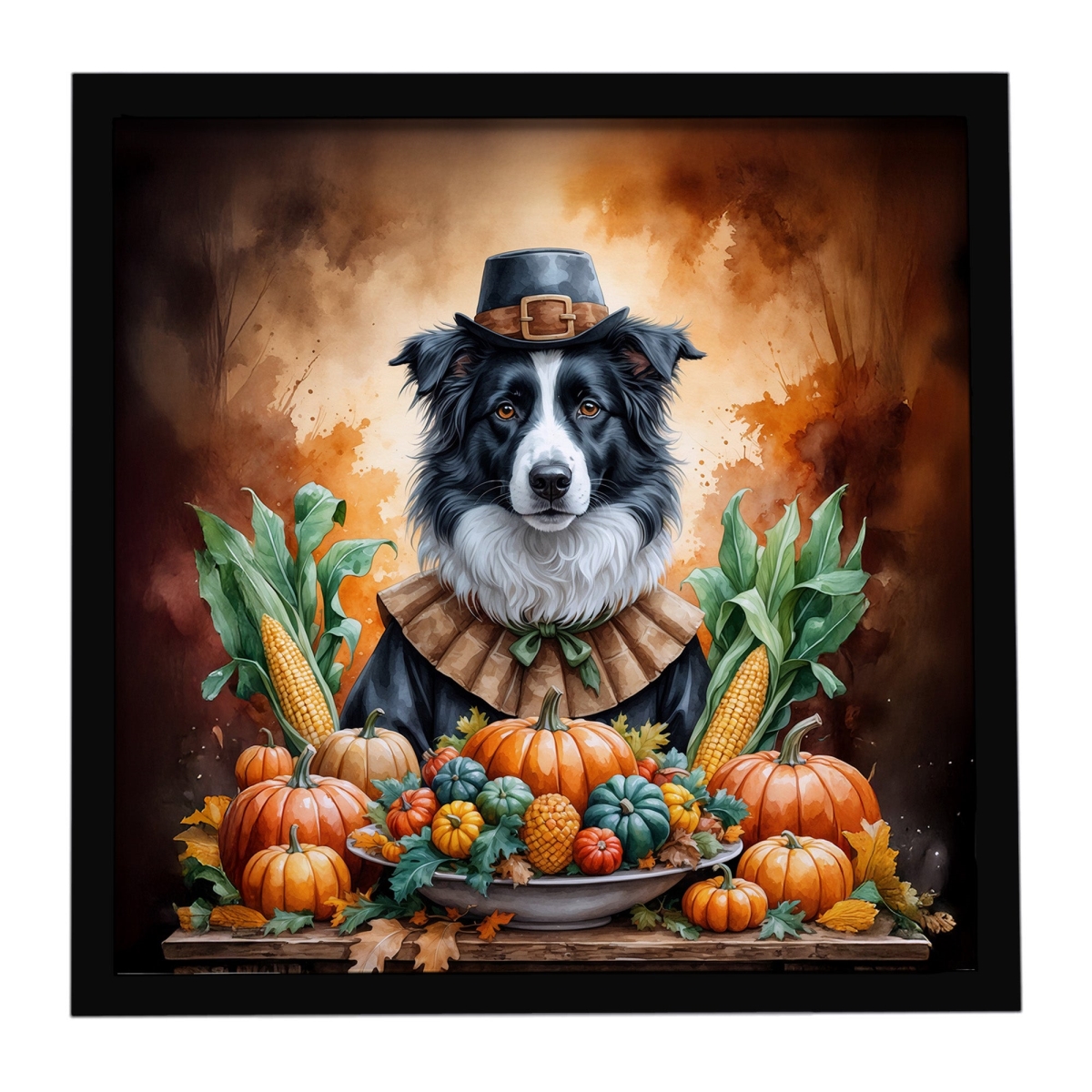 DAC8302MFP88 8 x 8 in. Border Collie Thanksgiving Framed Metal Print