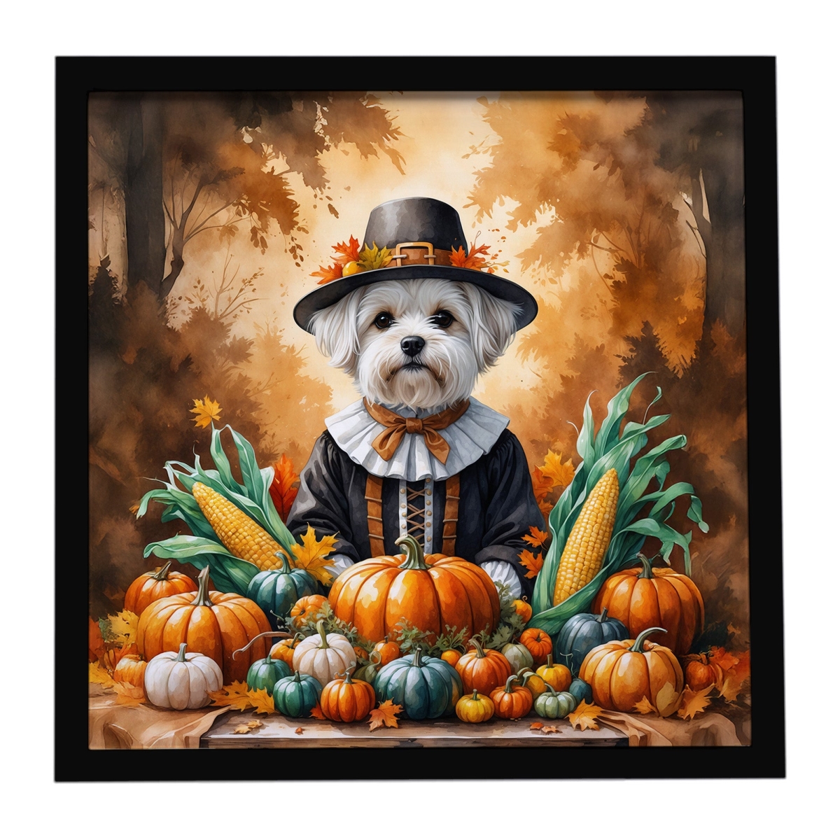 DAC8324MFP88 8 x 8 in. Maltese Thanksgiving Framed Metal Print